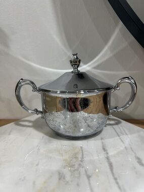 Classic Covered Sugar Bowl in Silver Finish with Decorative Handles